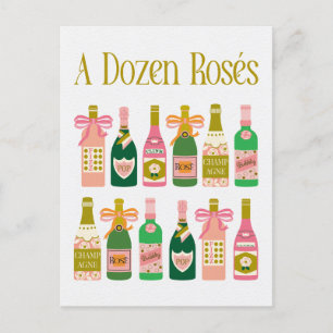 Dozen Rosés Pink Champagne Bottles Pop Fizz Clink Postcard