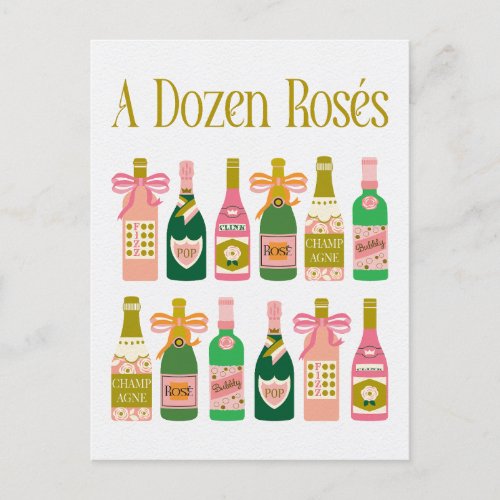 Dozen Ross Pink Champagne Bottles Pop Fizz Clink Postcard