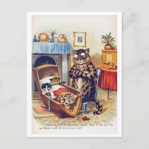Dozing Cat and Baby Cat Louis Wain Postcard
