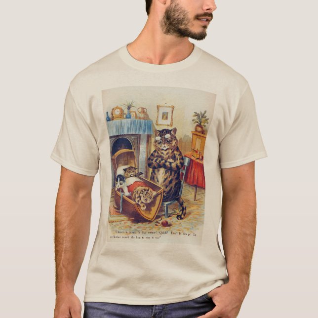 Dozing Cat and Baby Cat, Louis Wain T-Shirt (Front)
