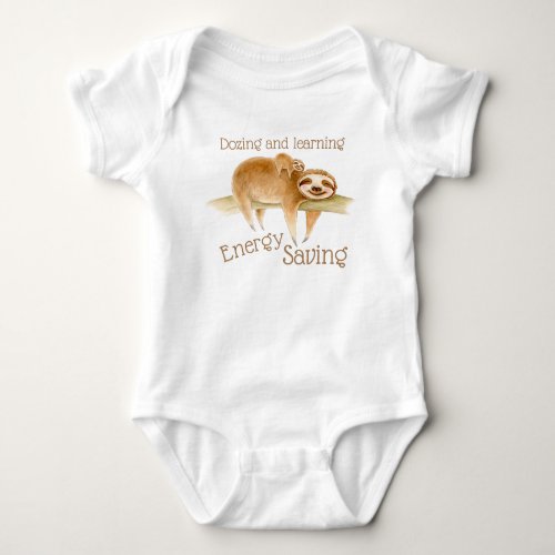Dozing sloth and cute baby watercolor painting baby bodysuit