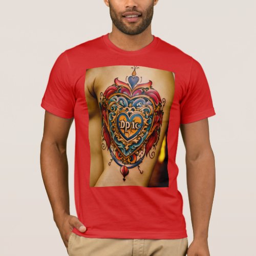 DPGIC Heartbeat Heart Shaped Tattoo with Scroll D T_Shirt