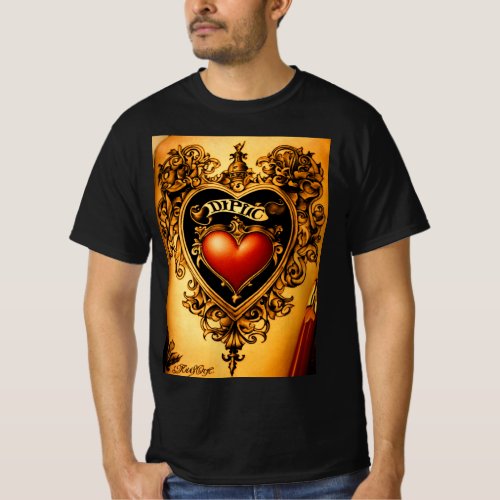 DPGIC Heartbeat Heart Shaped Tattoo with Scroll  T_Shirt
