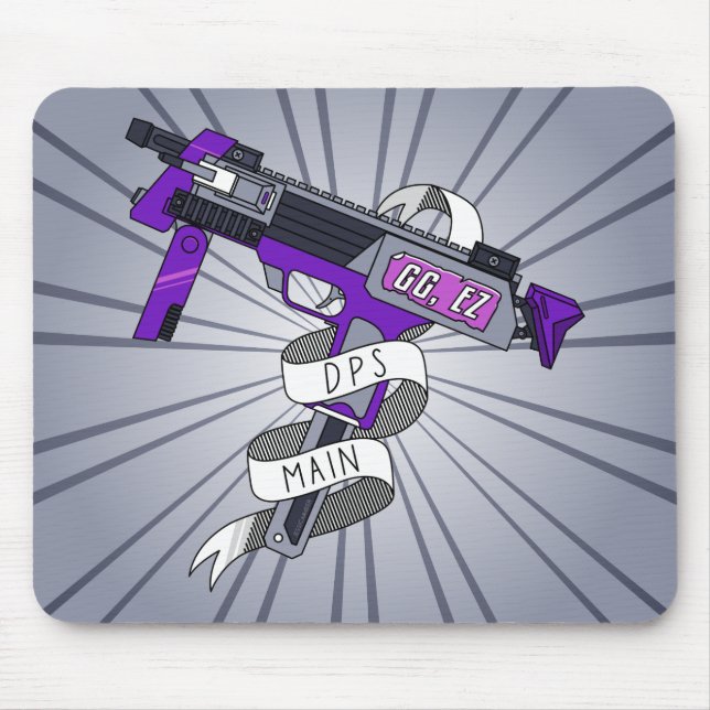 DPS Main Gamer Purple Cartoon Machine Gun Mouse Pad (Front)