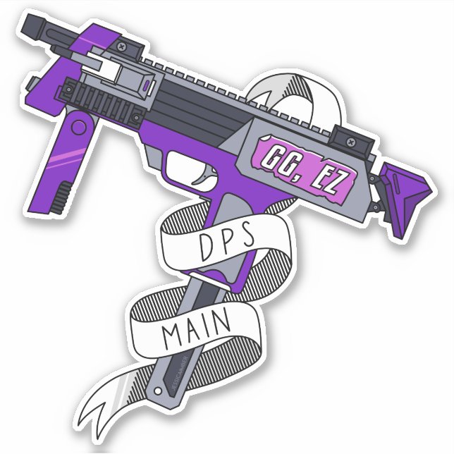 DPS Main Gamer Purple Cartoon Machine Gun Sticker (Front)