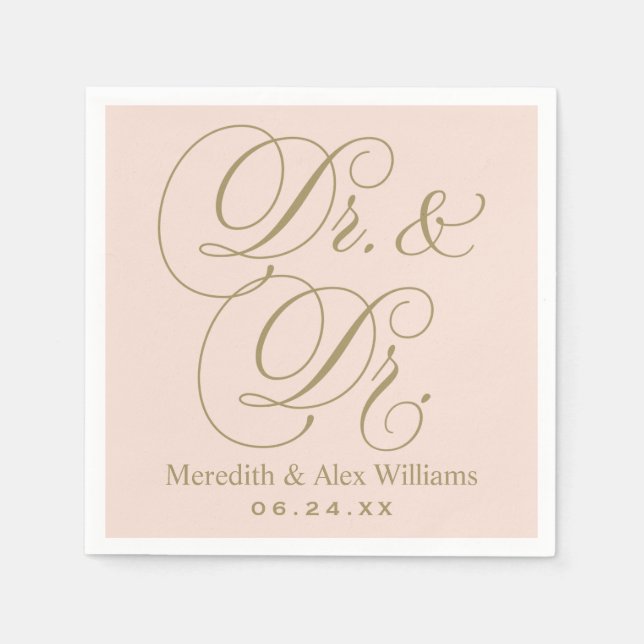 Dr. and Dr. Antique Gold and Blush Pink Monogram Napkins (Front)