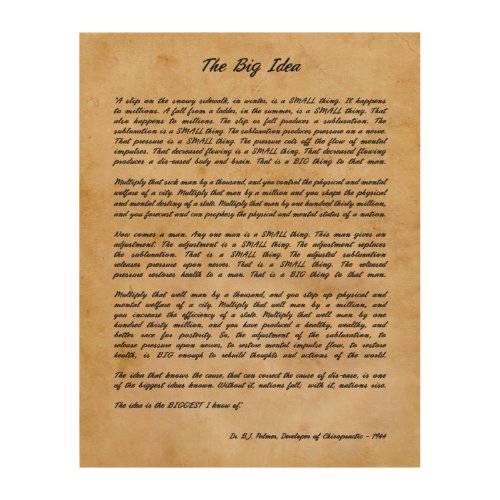 Dr B J Palmer The Big Idea 11x14 Wood Wall Art