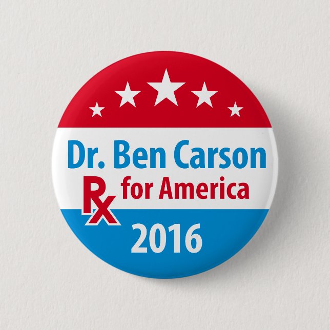 Dr. Ben Carson 2016 - Prescription for America Pinback Button (Front)
