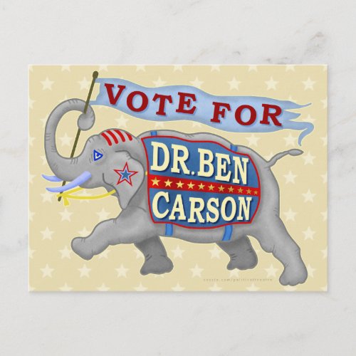 Dr Ben Carson President 2016 Republican Elephant Postcard