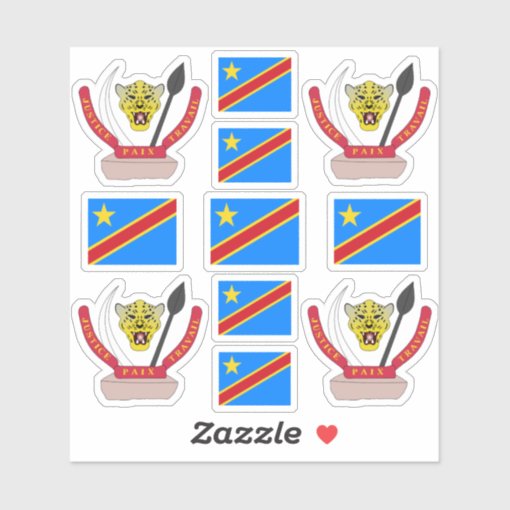 DR Congo national symbols /Coat of arms and flag Sticker Zazzle
