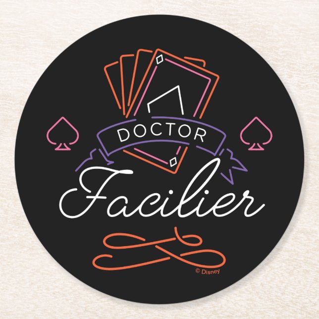 Dr. Facilier | Neon Card Deck Badge Logo Round Paper Coaster (Front)
