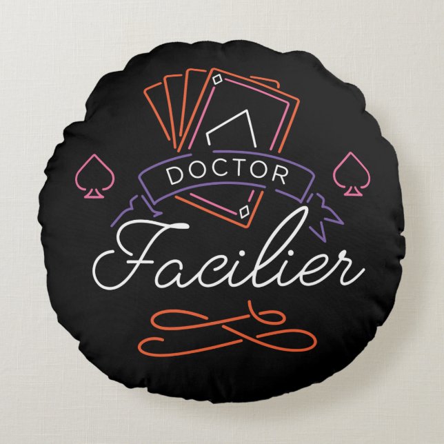 Dr. Facilier | Neon Card Deck Badge Logo Round Pillow (Front)