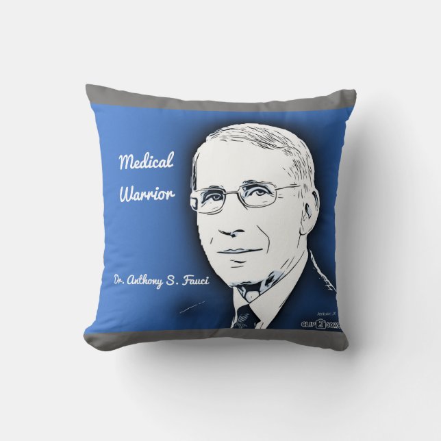 Dr. Fauci, medical warrior, blue Throw Pillow (Front)