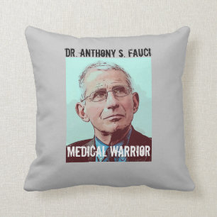 Dr. Fauci, Medical Warrior, gray Throw Pillow