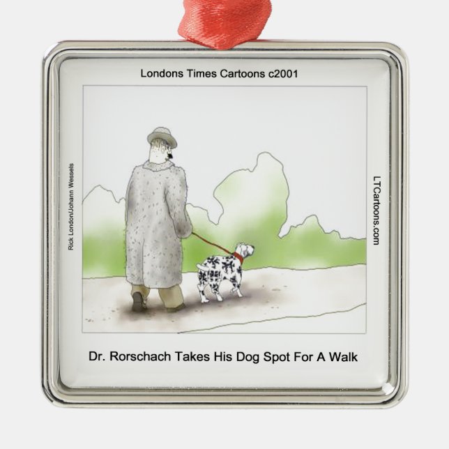 Dr Rorschach Takes Dog Spot 4 A Walk Funny Metal Ornament (Front)