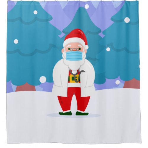 dr santa claus covid christmas face mask doctor shower curtain