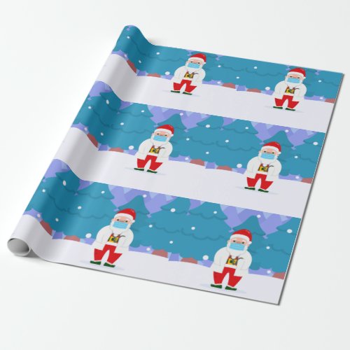 dr santa claus covid christmas face mask doctor wrapping paper