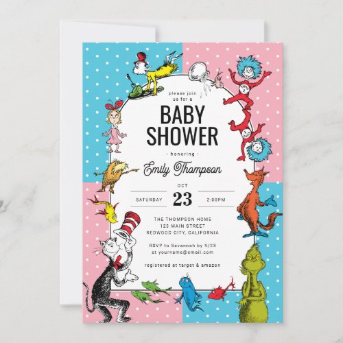 Dr Seuss _ Book Characters  Pastel Baby Shower Invitation