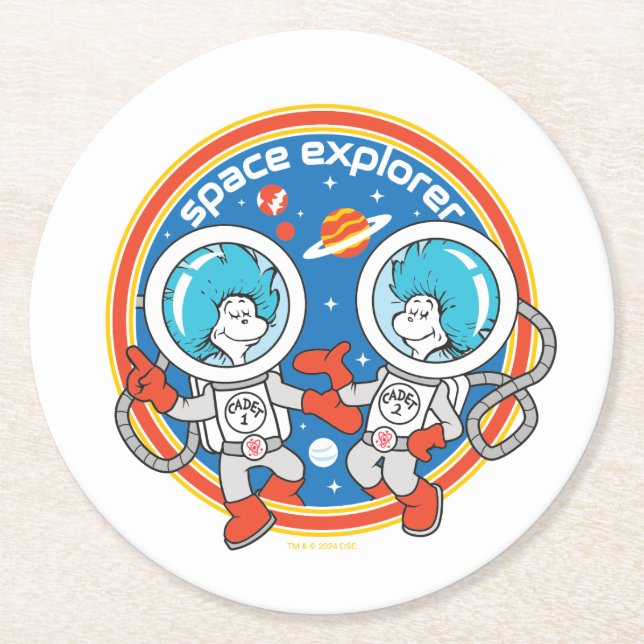 Dr. Seuss | Cadet One Cadet Two Space Explorer Round Paper Coaster (Front)