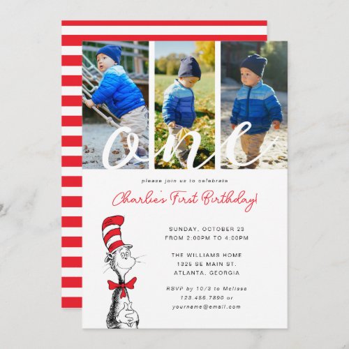 Dr Seuss  Cat in the Hat 1st Birthday Photo Invitation