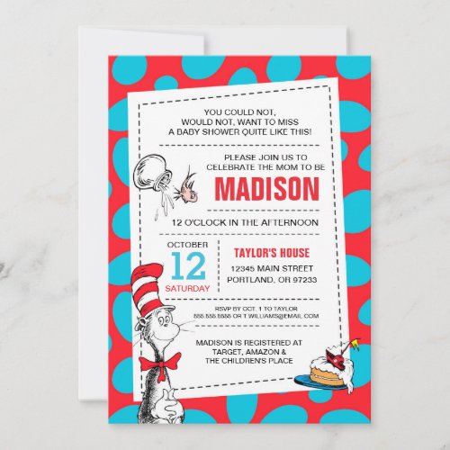 Dr Seuss  Cat in the Hat Baby Shower Invitation