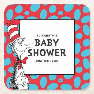 Dr. Seuss Cat in the Hat Baby Shower Square Paper Coaster