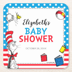 Dr. Seuss - Cat in the Hat Baby Shower Square Paper Coaster