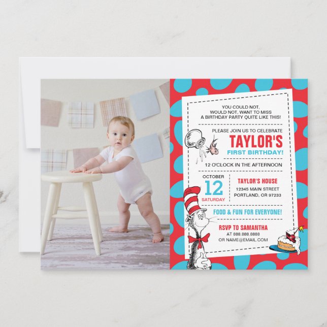 Dr. Seuss Cat in the Hat Birthday Add A Photo Invitation (Front)