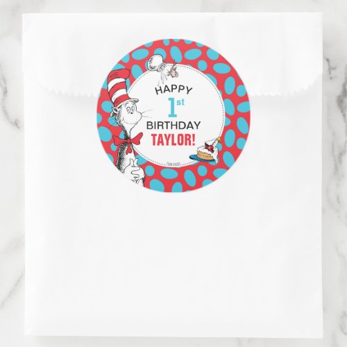 Dr Seuss  Cat in the Hat Birthday Classic Round Sticker