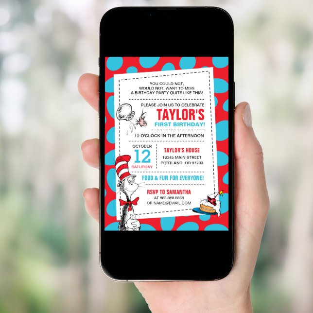 Dr. Seuss | Cat in the Hat Birthday Invitation (Front Digital)