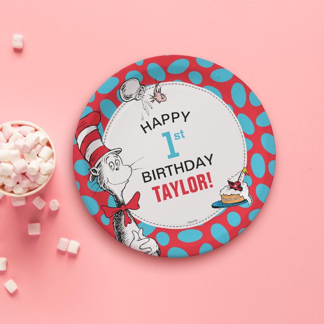 Dr. Seuss | Cat in the Hat Birthday Paper Plates (Plate on table)