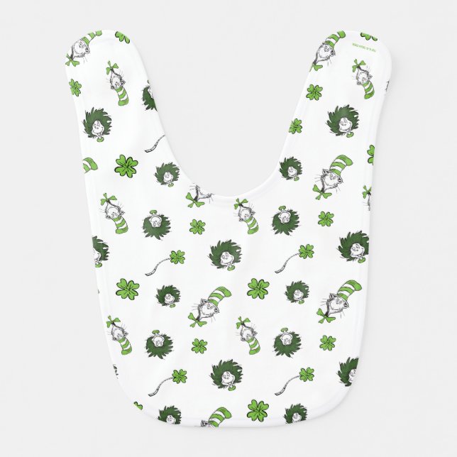 Dr. Seuss | Cat in the Hat Clover Pattern Baby Bib (Front)