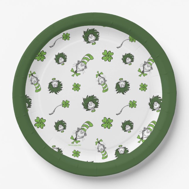 Dr. Seuss | Cat in the Hat Clover Pattern Paper Plates (Front)