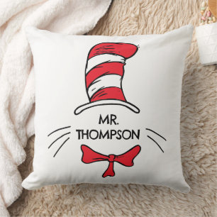 Dr. Seuss   Cat in the Hat Custom Teacher Name Throw Pillow