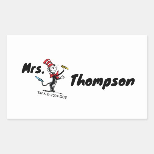 Dr Seuss  Cat in the Hat Drawn Name Rectangular Sticker