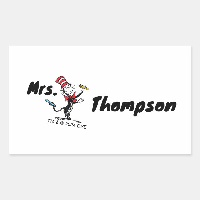 Dr. Seuss | Cat in the Hat Drawn Name Rectangular Sticker (Front)
