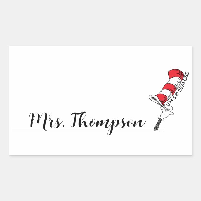 Dr. Seuss | Cat in the Hat Icon Custom Name Rectangular Sticker (Front)