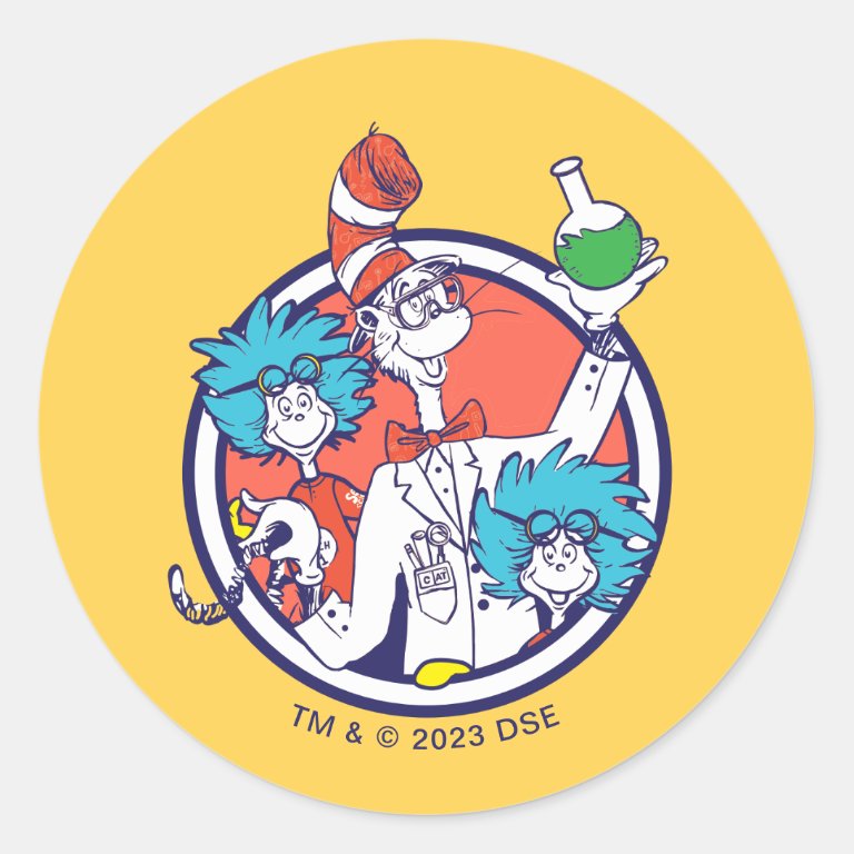 Dr. Seuss | Cat in the Hat &amp; Lab Tech 1 Lab Tech 2 Classic Round Sticker