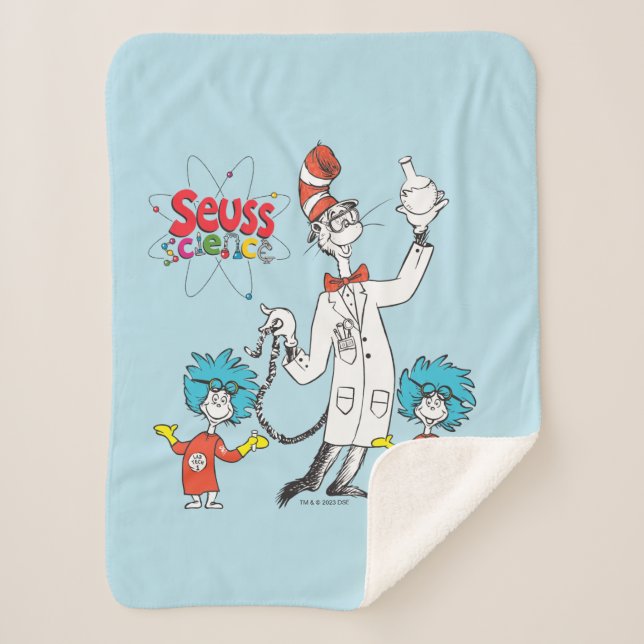 Dr. Seuss | Cat in the Hat Seuss Science Sherpa Blanket (Front)