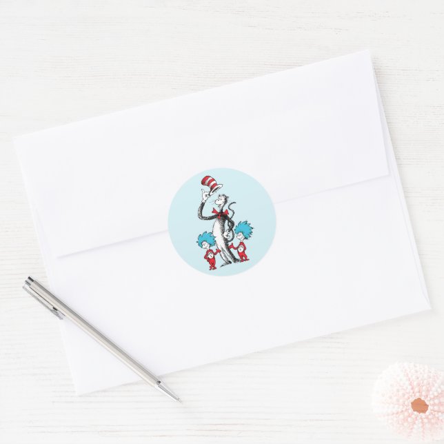 Dr. Seuss | Cat in the Hat, Thing One & Thing Two Classic Round Sticker (Envelope)