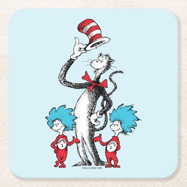 Dr. Seuss | Cat in the Hat, Thing One & Thing Two Square Paper Coaster (Front)