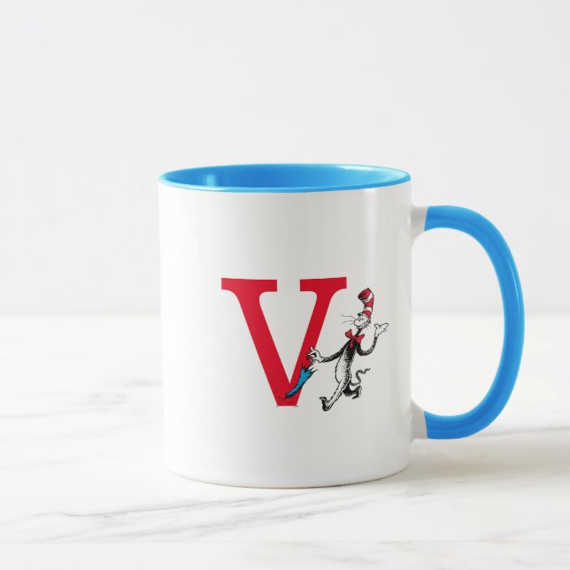 Dr. Seuss Cat in the Hat Umbrella Walk Monogram V Mug (Right)