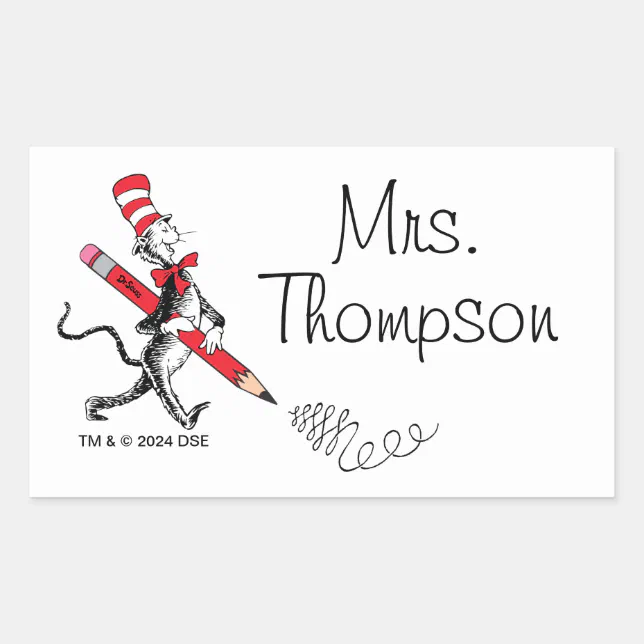 Dr Seuss Cat In The Hat Written Name Rectangular Sticker Zazzle 1578