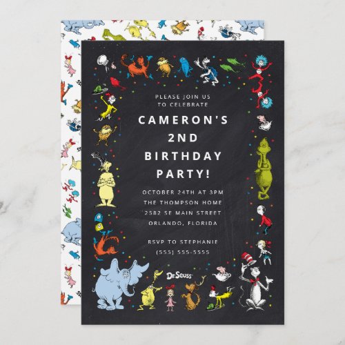 Dr Seuss Character Confetti  Kids Birthday Invitation