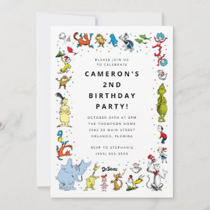 Dr. Seuss Character Confetti Kids Birthday Invitation