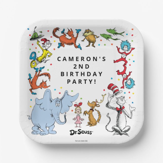 Dr. Seuss Character Confetti | Kids Birthday Paper Plates (Front)
