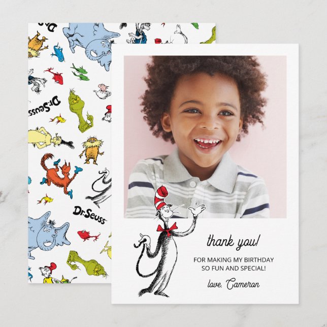 Dr. Seuss Character Confetti | Kids Birthday Thank You Card (Front/Back)
