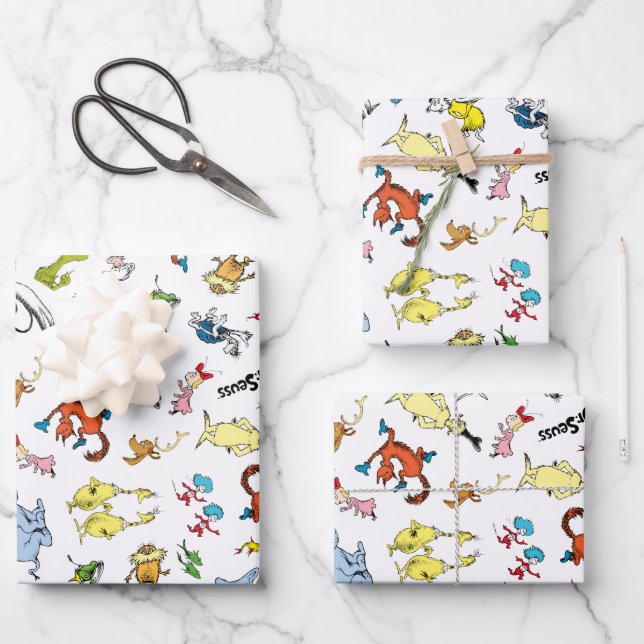 Dr. Seuss Character Confetti | Kids Birthday Wrapping Paper Sheets (Front)