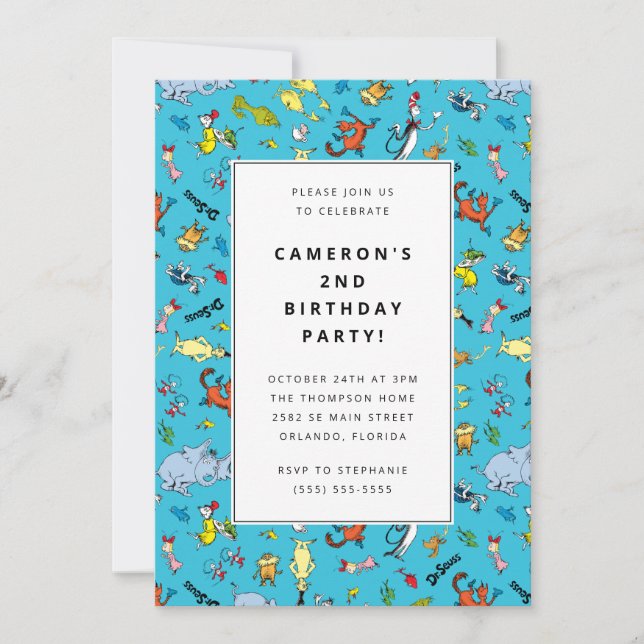 Dr. Seuss Character Pattern | Kids Birthday Invitation (Front)