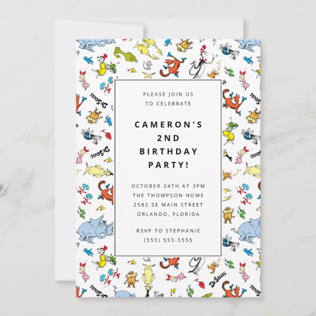 Dr. Seuss Character Pattern | Kids Birthday Invitation (Front)